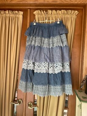 Oli & Hali Blue Tiered Eyelet Lace Midi Coulott Skirtlike NWOT XL